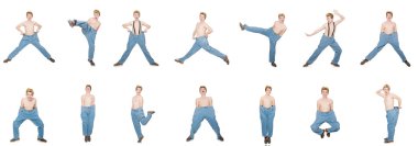 Beyaz pantolonlu komik adam.