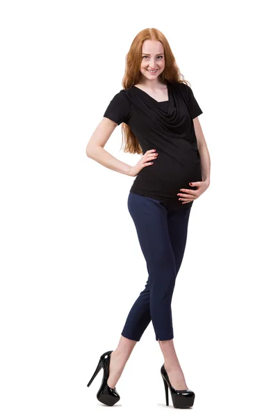 Mladá těhotná žena izolované na bílém — Stock fotografie