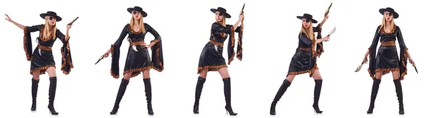 Woman pirate in various poses on white — Stock Photo, Image