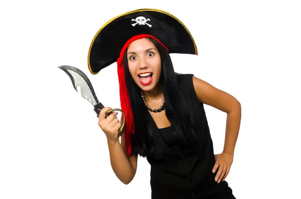 Mulher pirata isolado em branco — Fotografia de Stock