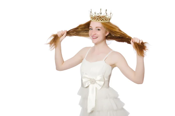 Mujer con corona aislada en blanco — Foto de Stock