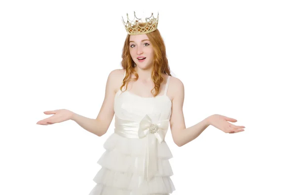 Femme avec couronne isolée sur blanc — Photo