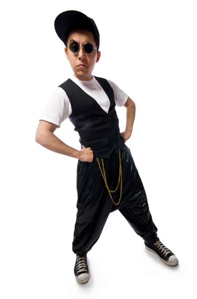 Funny young man dancing isolated on white — Stock Photo, Image