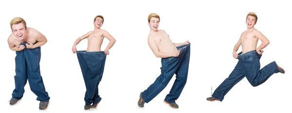 Hombre divertido con pantalones aislados en blanco — Foto de Stock