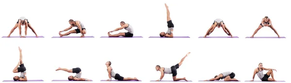 Man doing exercises on white — Stock Photo, Image