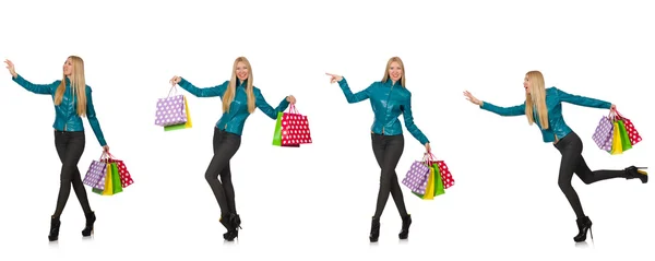 Mujer con bolsas aisladas en blanco —  Fotos de Stock