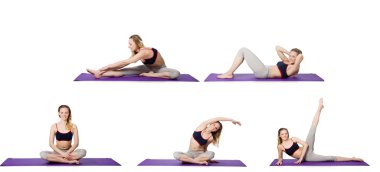 Beyaz üzerinde egzersiz yapan genç bir kadın.