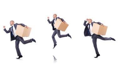 İnsan ve kutularla fotoğraf kolajı