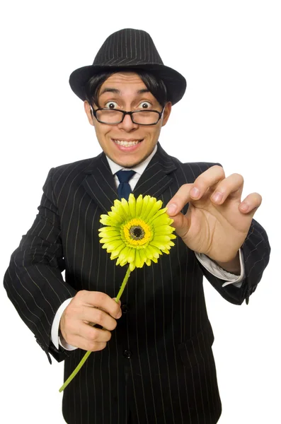 Homme aux fleurs isolées sur blanc — Photo