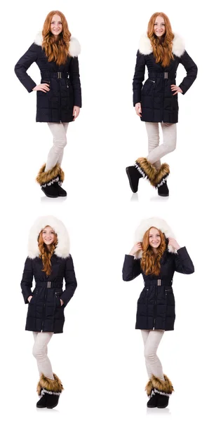Chica bonita en ropa de abrigo aislado en blanco —  Fotos de Stock