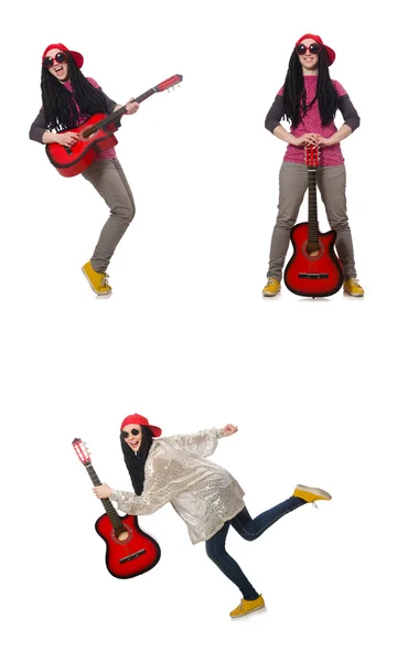 Hipste kytarista izolované na bílém — Stock fotografie