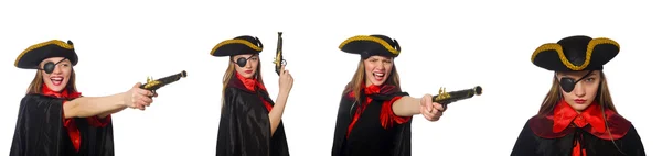 Mulher pirata em vários conceitos sobre branco — Fotografia de Stock