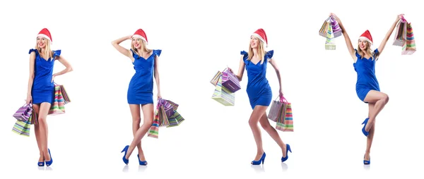 Woman with shopping bags isolated on white — Stock Photo, Image