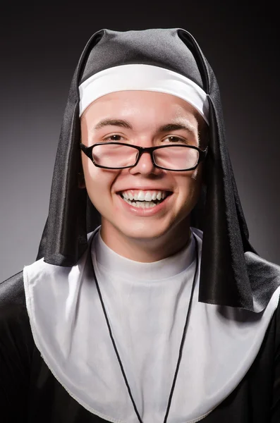 Funny man wearing nun clothing — Stock Photo, Image