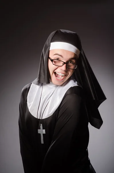 Funny man wearing nun clothing — Stock Photo, Image