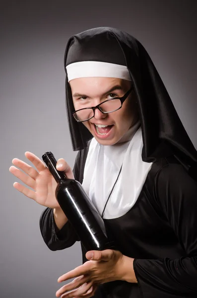 Funny man wearing nun clothing — Stock Photo, Image