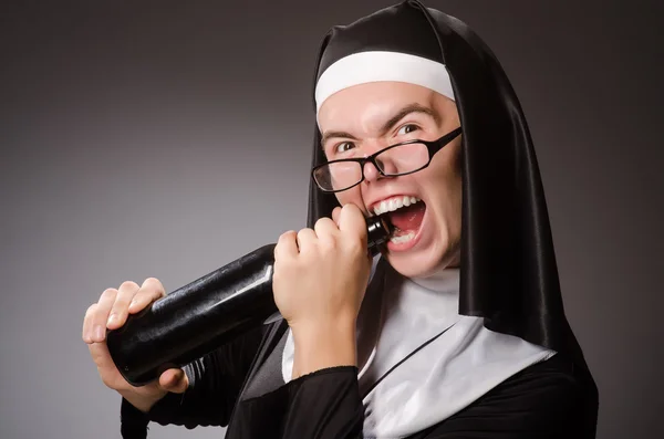 Funny man wearing nun clothing — Stock Photo, Image