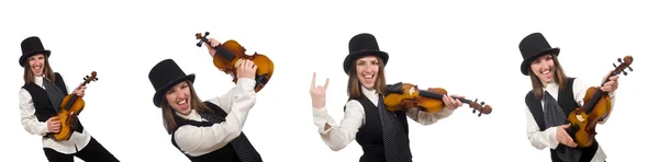 Mujer violinista aislada en blanco —  Fotos de Stock