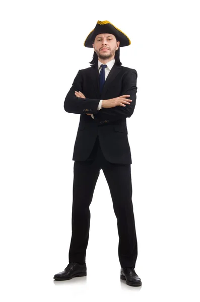 Young businessman wearing tricorn isolated on white — Stock Photo, Image