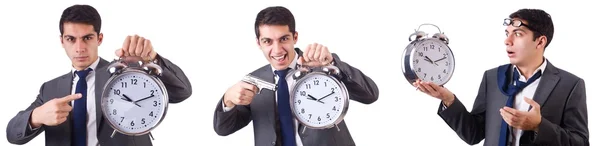 Hombre con reloj aislado en blanco — Foto de Stock