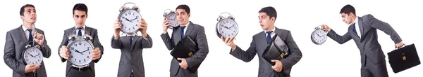 Homme avec horloge isolé sur blanc — Photo