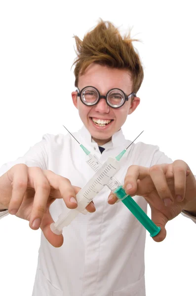 Grappige dokter geïsoleerd op wit — Stockfoto