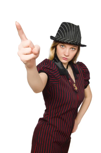 Woman in striped costume on white — Stock Photo, Image