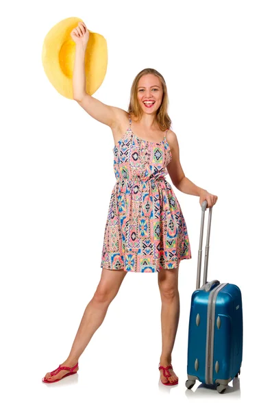 Mujer preparándose para las vacaciones de verano en blanco —  Fotos de Stock