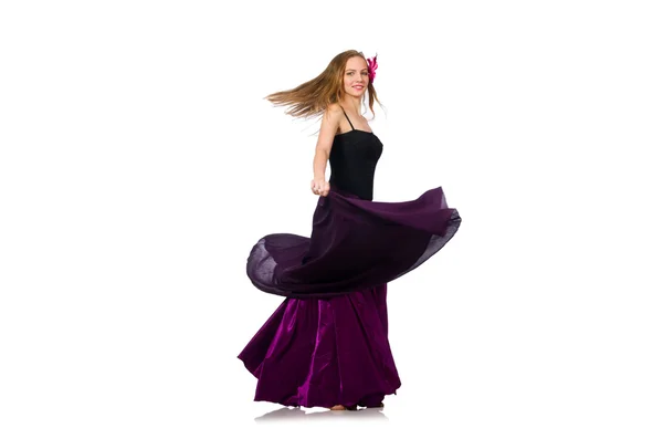 Femme en robe violette isolé sur blanc — Photo