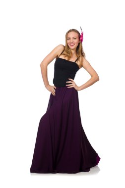 Beyaz izole mor elbiseli kadın