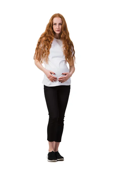 Young pregnant woman isolated on white — Stock Photo, Image