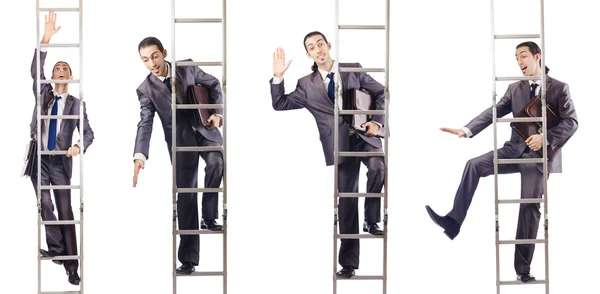 Businessman climbing the ladder isolated on white — Stock Photo, Image