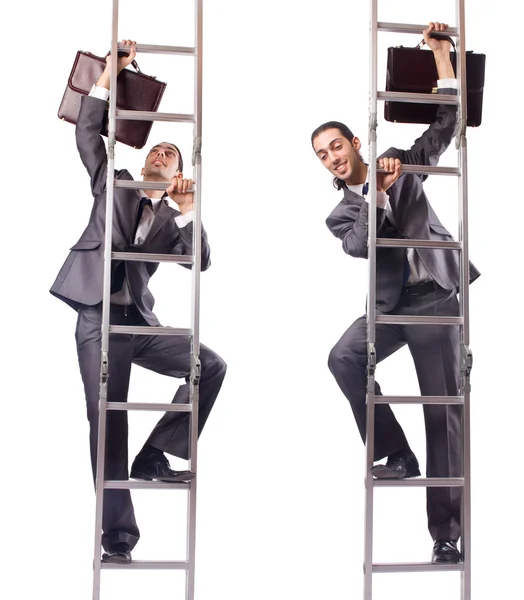 Podnikatel šplhá po žebříku izolovaném na bílém — Stock fotografie