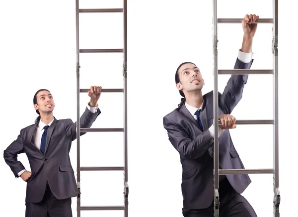 Businessman climbing the ladder isolated on white — Stock Photo, Image