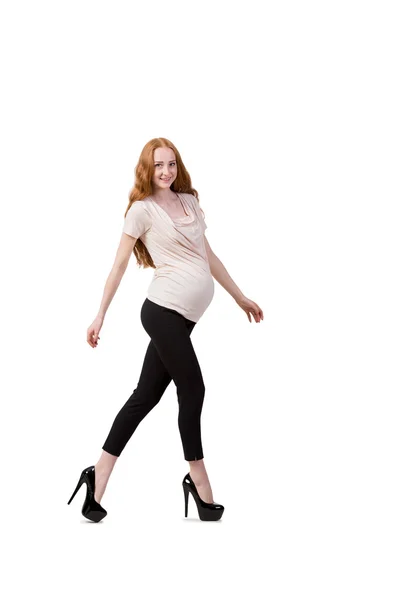 Jonge zwangere vrouw geïsoleerd op wit — Stockfoto