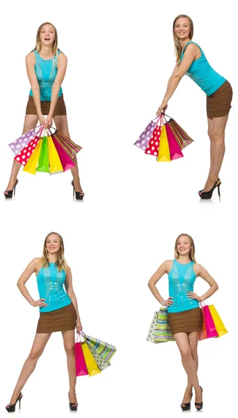 Woman with shopping bags isolated on white — Stock Photo, Image