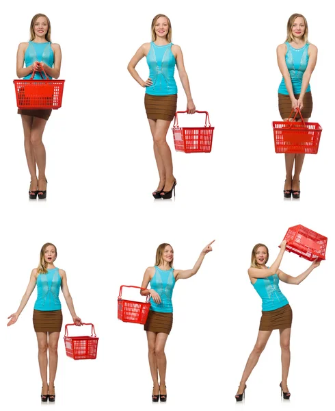 Kompositfoto einer Frau mit Einkaufskorb — Stockfoto