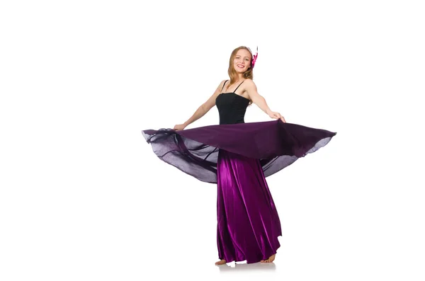 Woman in purple dress isolated on white — Stock Photo, Image