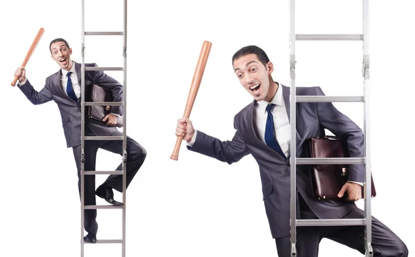 Businessman climbing the ladder isolated on white — Stock Photo, Image