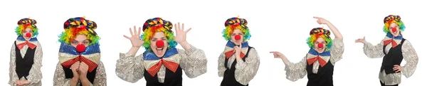 Weiblicher Clown isoliert auf weiß — Stockfoto