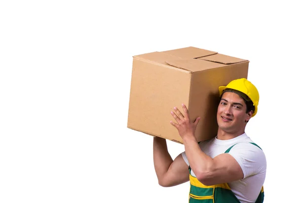 Man moving boxes isolated on the white background — Stock Photo, Image