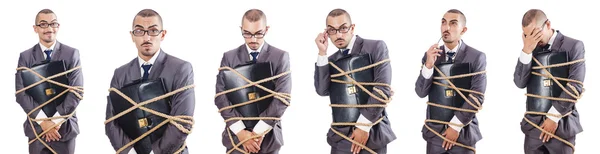 Homem amarrado isolado no branco — Fotografia de Stock