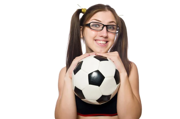 Kobieta z piłki nożnej na białym tle — Zdjęcie stockowe