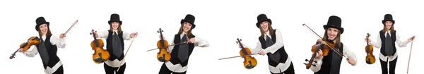 하얀 색옷을 입은 여자 바이올린 연주자 — 스톡 사진