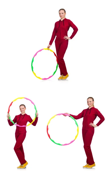 Mulher fazendo exercícios com hula hoop — Fotografia de Stock