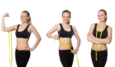 Diyet konseptinde santimetre olan genç bir kız.