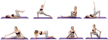 Beyaz üzerinde egzersiz yapan genç bir kadın.