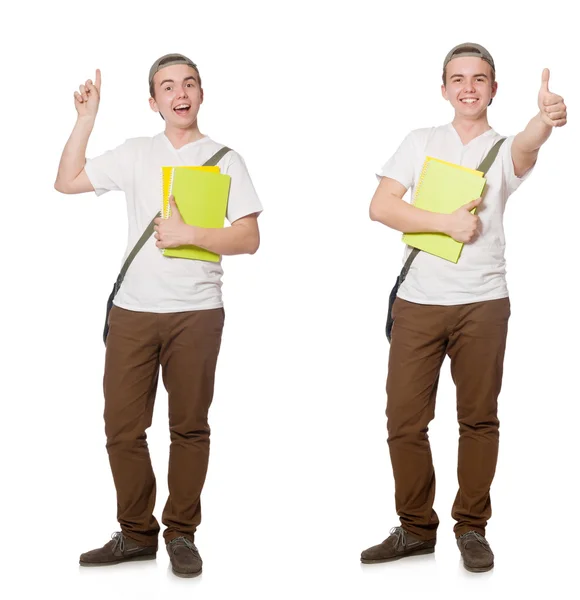 Joven estudiante aislado en el fondo blanco — Foto de Stock