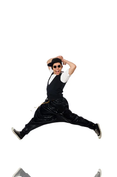 Funny young man dancing isolated on white — Stock Photo, Image