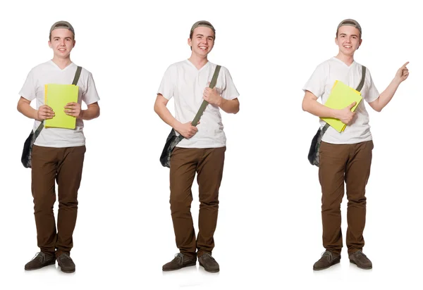 Jovem estudante isolado no fundo branco — Fotografia de Stock